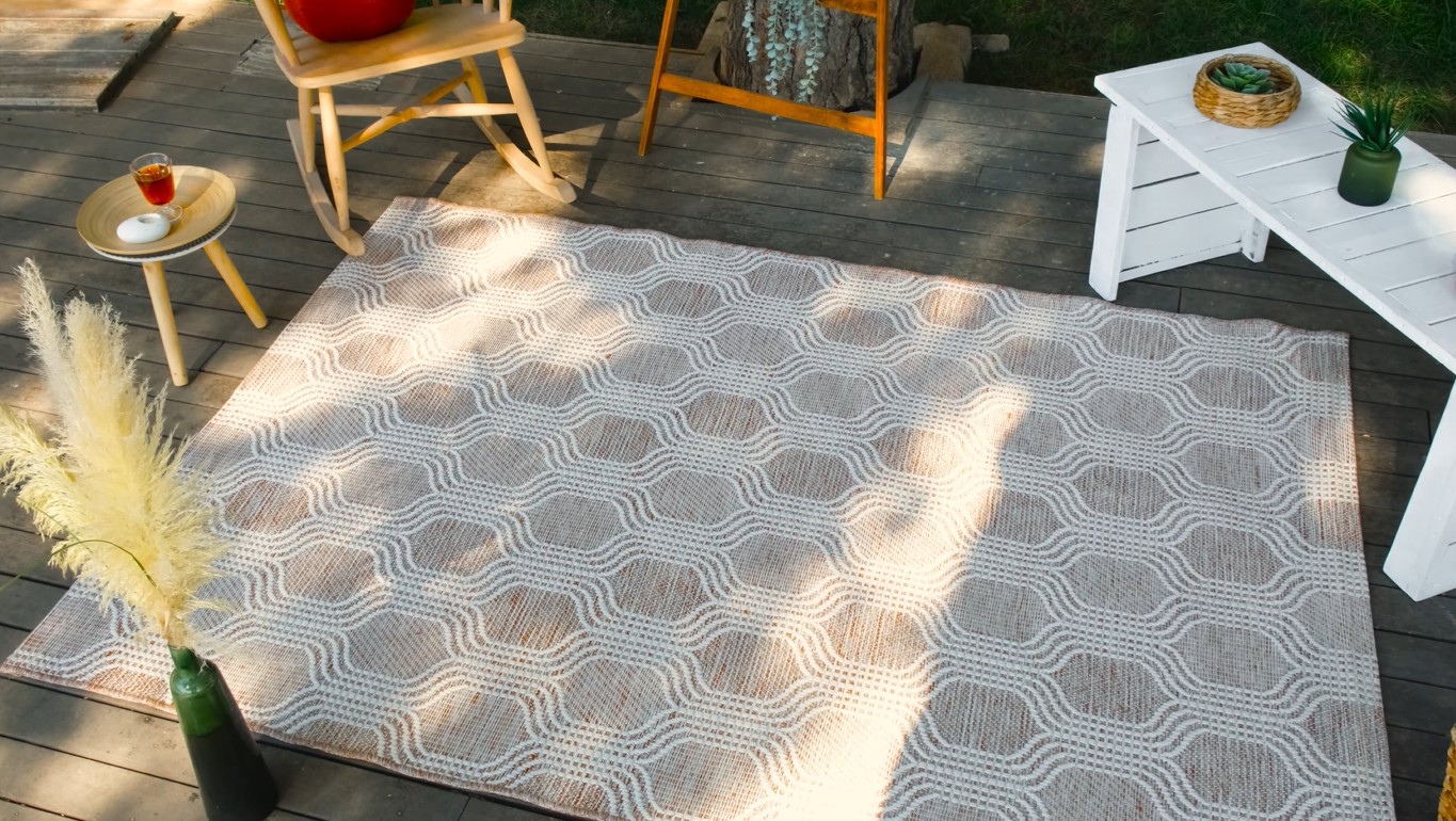 thumbnail video image 2 of Luxe Weavers Outdoor Geometric Trellis Orange 8x10 Area Rug, Low Pile Carpet, 2 of 10