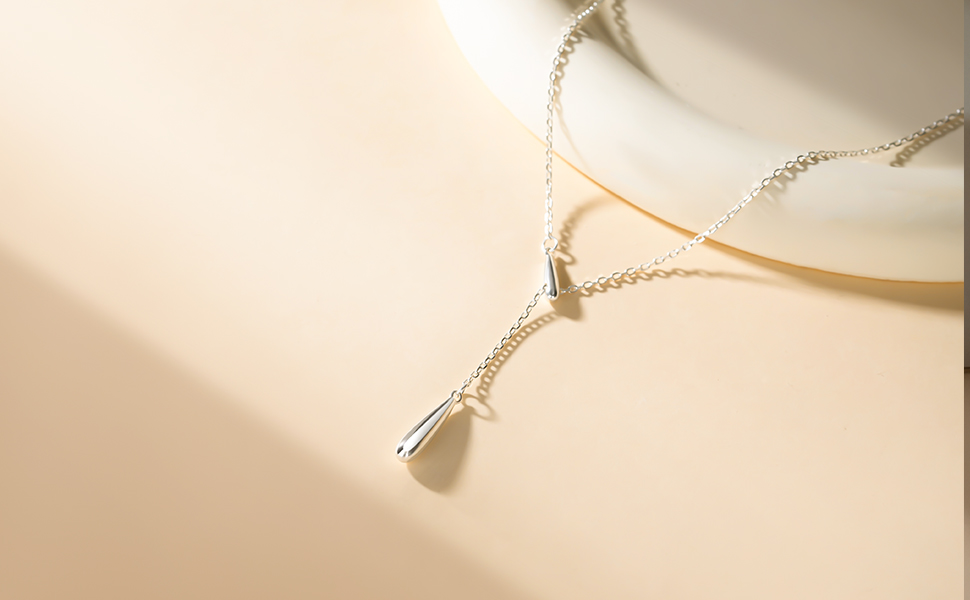 thumbnail video image 2 of Molenia Teardrop Lariat Long Necklaces for Women, 925 Sterling Silver Pendant Y Drop Chain Choker Necklace Minimalist Dainty Jewelry Gifts for Her Women, 2 of 9