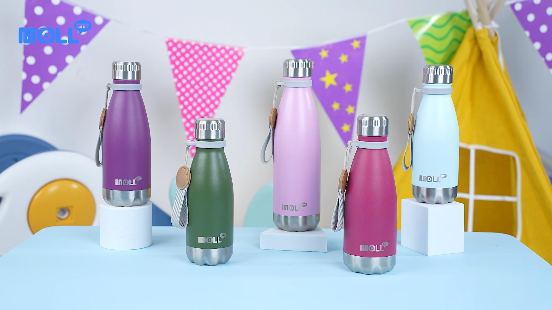 thumbnail video image 2 of 12oz Kids Water Bottle for School - Leak-Proof Insulated Stainless Steel, Small Size (White), 2 of 10