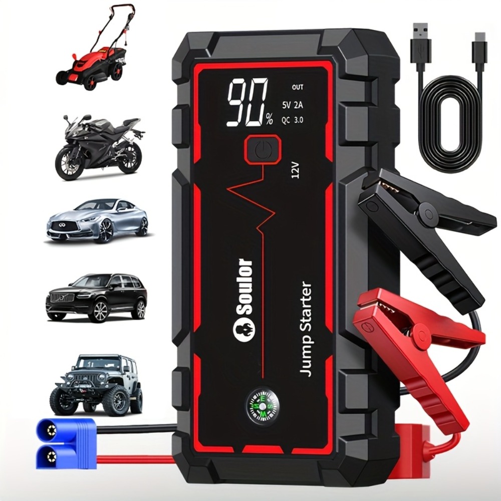 thumbnail video image 2 of Car Battery Jump Starters, 3000A 12V Lithium Battery, Jumper Cables-for All Gas Engines, Jump Starter with Dual USB Power Bank QC 3.0 Fast Charging., 2 of 9