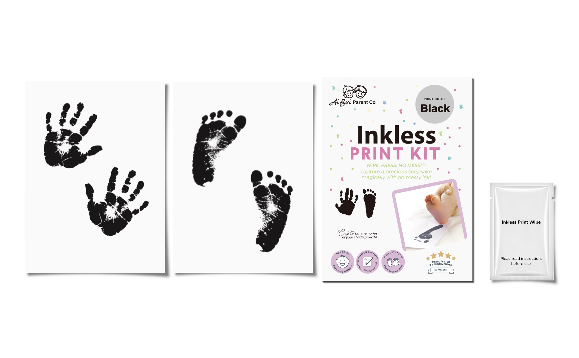 2 Pack Inkless Hand and Footprint Kit, Newborn Baby Footprint Ink Pad ...