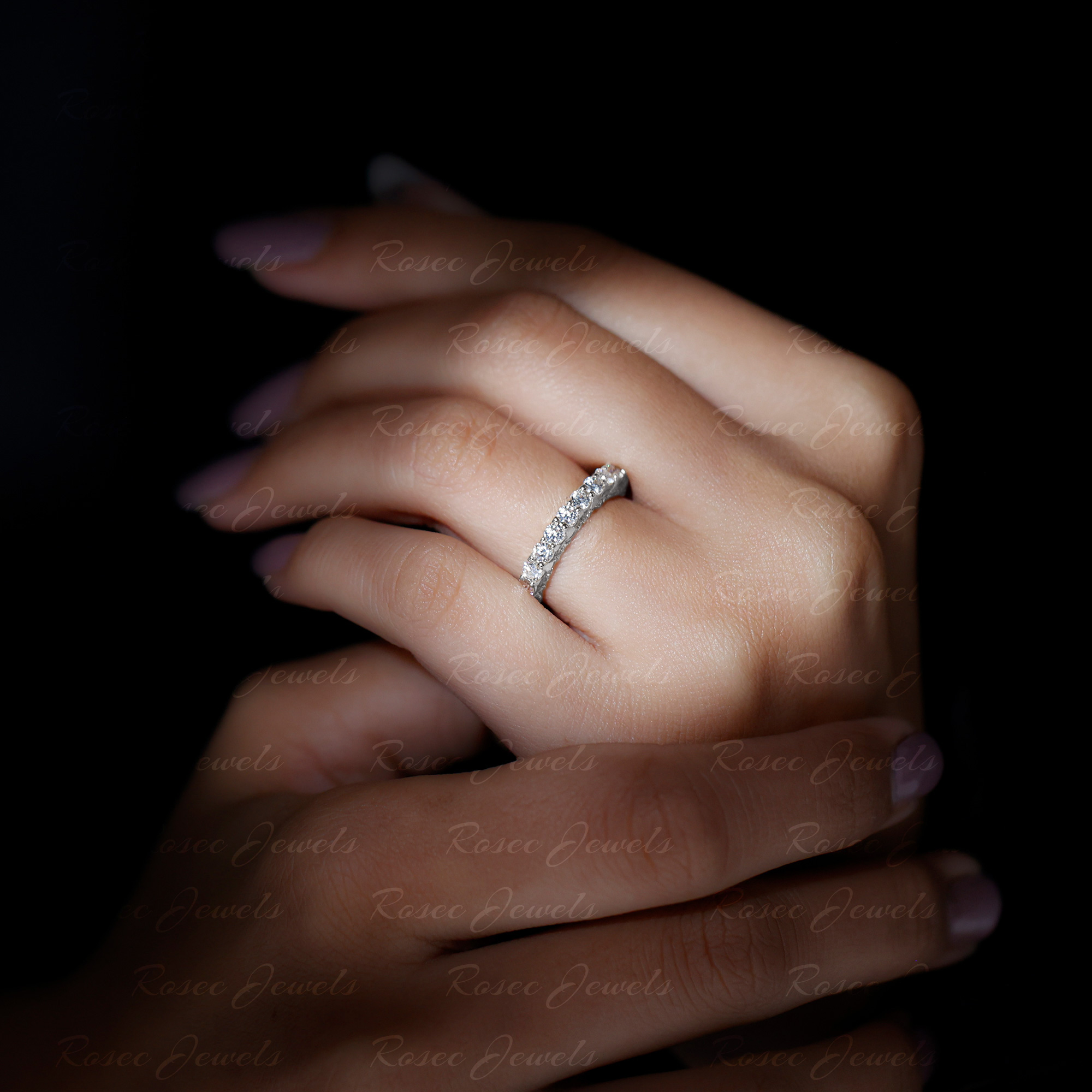 thumbnail video image 2 of Rosec Jewels 3 CT Moissanite Full Eternity Ring, Genuine Moissanite Eternity Ring, Round Moissanite Ring for Women, 925 Sterling Silver, US 4.00, 2 of 9