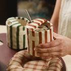 thumbnail video image 2 of European Vintage Striped Ceramic Coffee Mug, 300ml Double-Wall Porcelain Cup for Hot Drinks, Elegant Underglaze Design for Home and Dining, 2 of 7