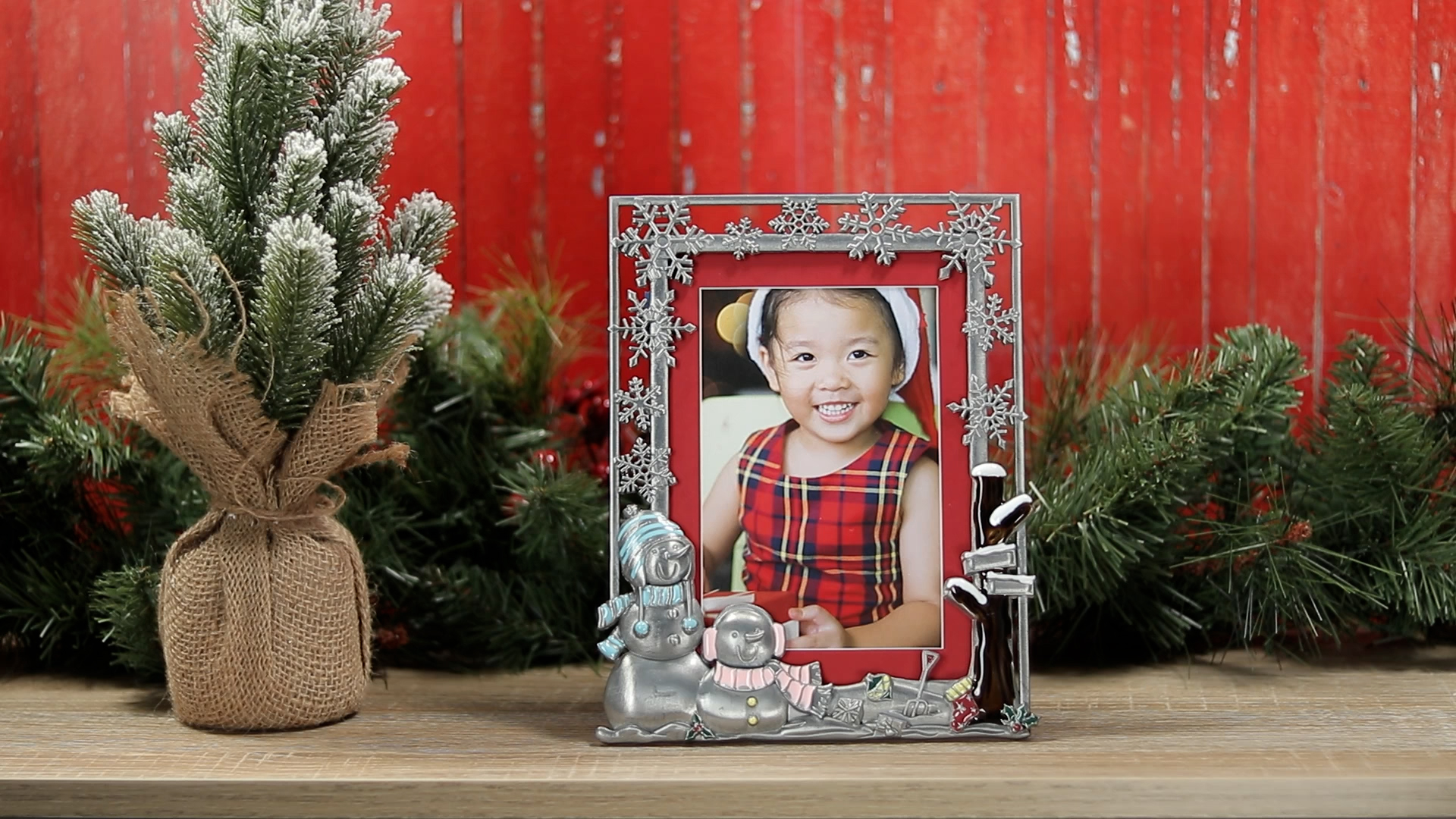 thumbnail video image 2 of Neil Enterprises Inc. Pewter Winter Snowman Christmas Décor 4x6 or 5x7 Tabletop Picture Frame, 2 of 7