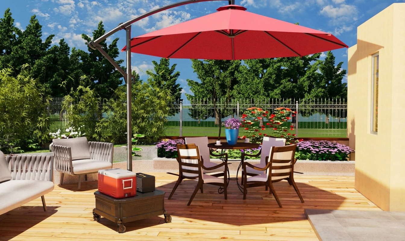 cantilever patio umbrella with wheeled base Treasure Garden 13-ft Outdoor Lux Lighting, Octago 10 FT x 10 FT Base Clihome 10 ft. x 13