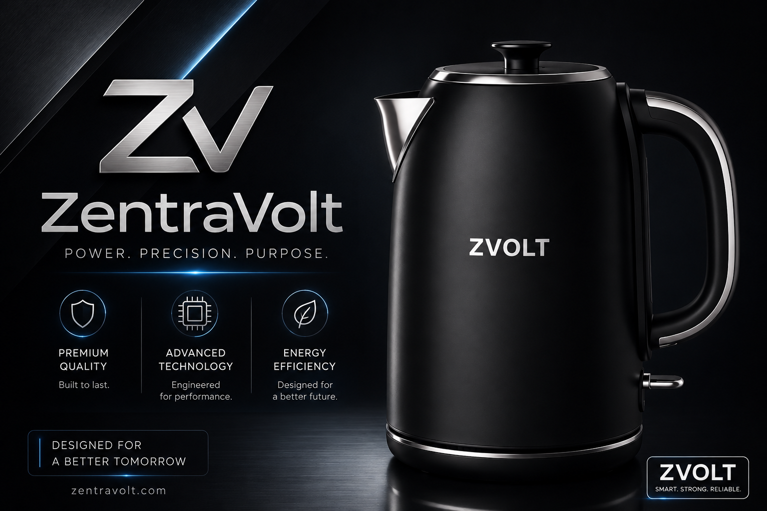 thumbnail video image 2 of ZentraVolt 1.7L Electric Tea Kettle, Stainless Steel Matte Black with Red LED Indicator, Auto shut-off, Removable Lid, 2 of 8