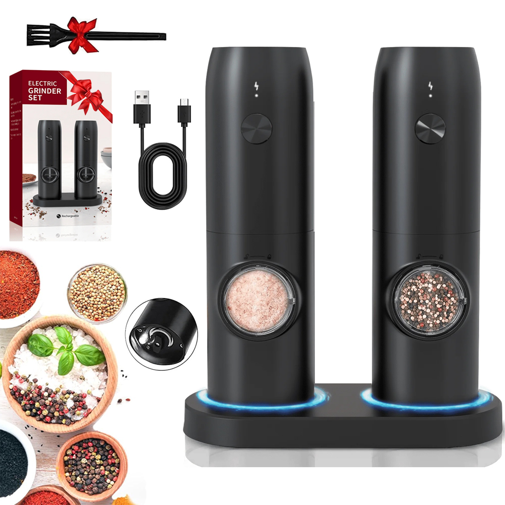 thumbnail video image 2 of NEENCA 2 Pack Electric Salt and Pepper Grinder Set, Rechargeable - No Battery Needed - Automatic Salt Pepper Mill Grinder, Adjustable Coarseness, LED Light, One-Hand Operation for Kitchen BBQ, 2 of 12