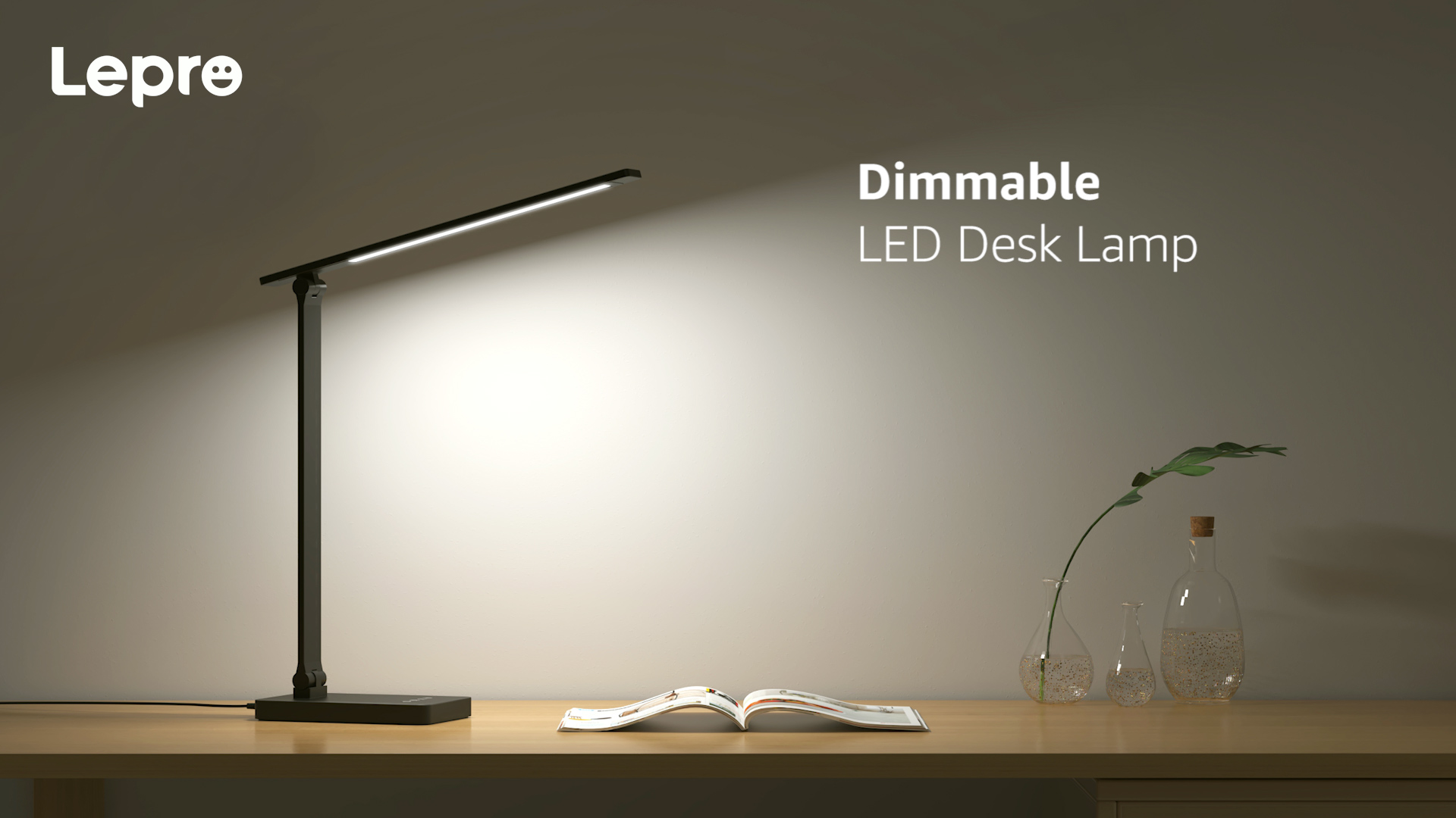 thumbnail video image 2 of Lepro LED Desk Lamp Touch Control Metal Desk Light 9.5W 800lm 3 Color Modes 5 Brightness Levels Dimmable Home Office Desktop Lamp for Reading, Studying, Nail, College Dorm, Black, 2 of 9