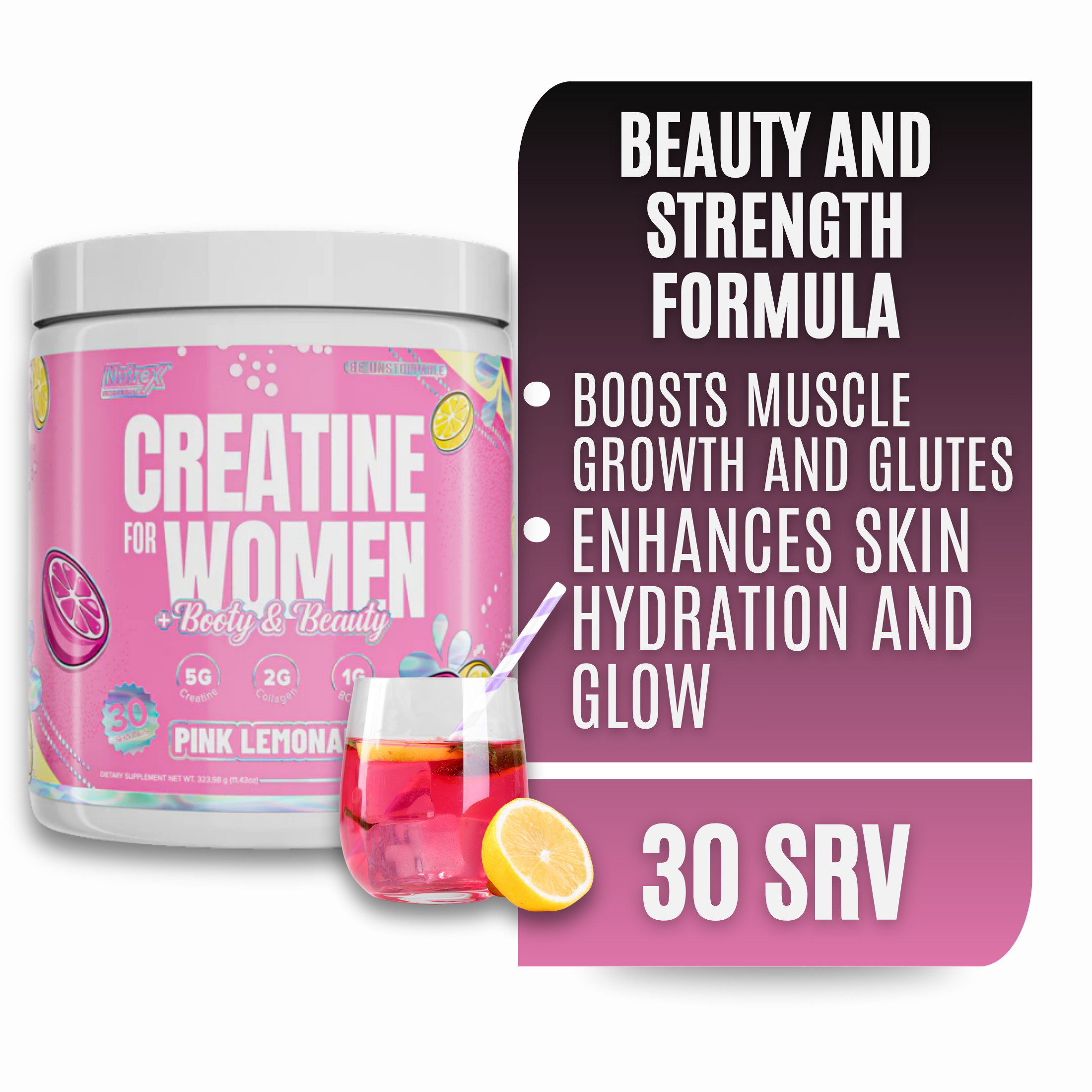 Nutrex Research, Creatine for Women, 30 Servings, Pink Lemonade ...