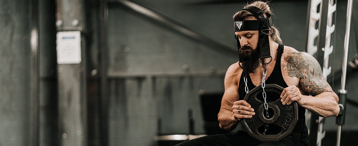 thumbnail video image 2 of RDX Neck Harness for Weight Lifting & Training – 4MM Padded Head Harness with 90CM Adjustable Steel Chain for Gym, Boxing, Strength & Resistance Workout, 2 of 7