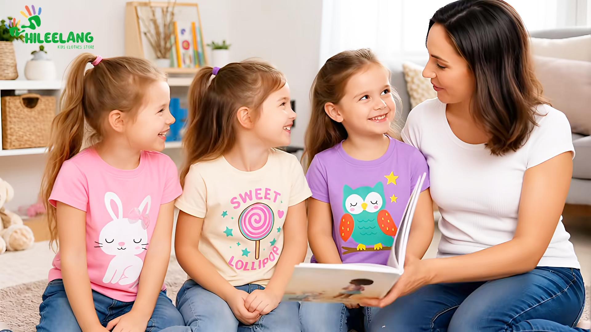 thumbnail video image 2 of HILEELANG 2-7T Toddler/Little Girls 100% Cotton 3 Pack Fruit Graphic Short Sleeve T-Shirt, Size 5T, 2 of 10