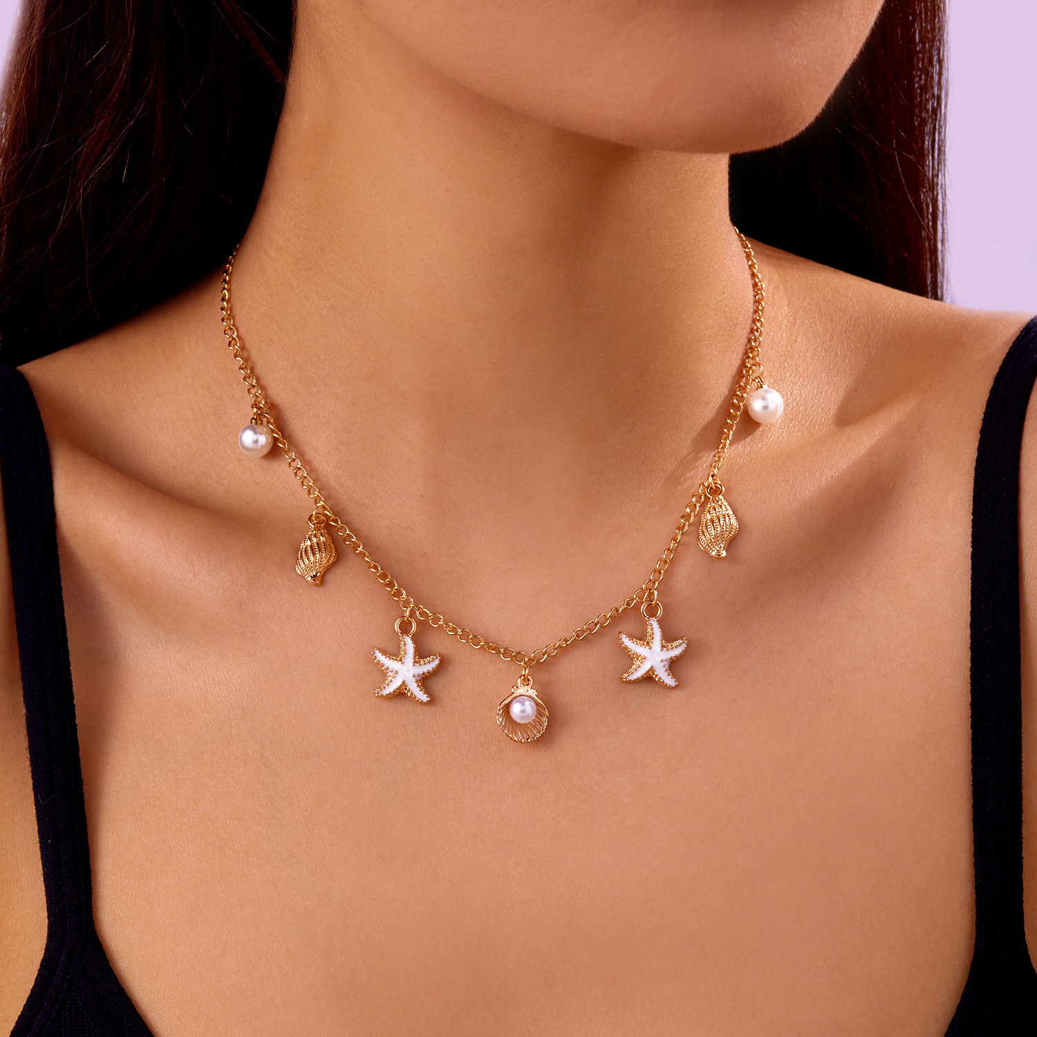 thumbnail video image 2 of Faty-T Necklace for Women Paperclip Chain Necklace Ocean Starfish,Seashell Boho Bow Charms Necklaces, 2 of 9
