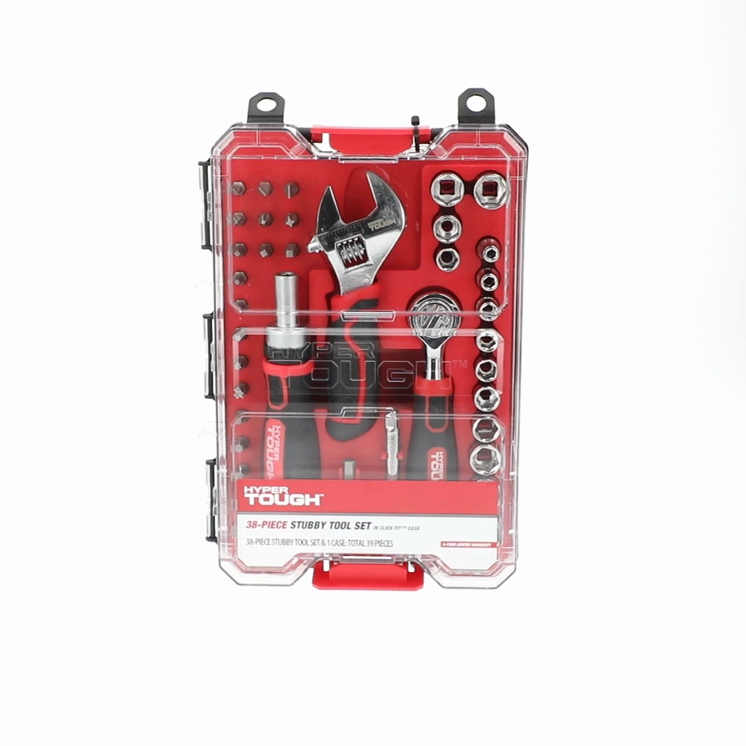 Hyper Tough Stubby Tool Set 38-Piece in Click Fit Case for