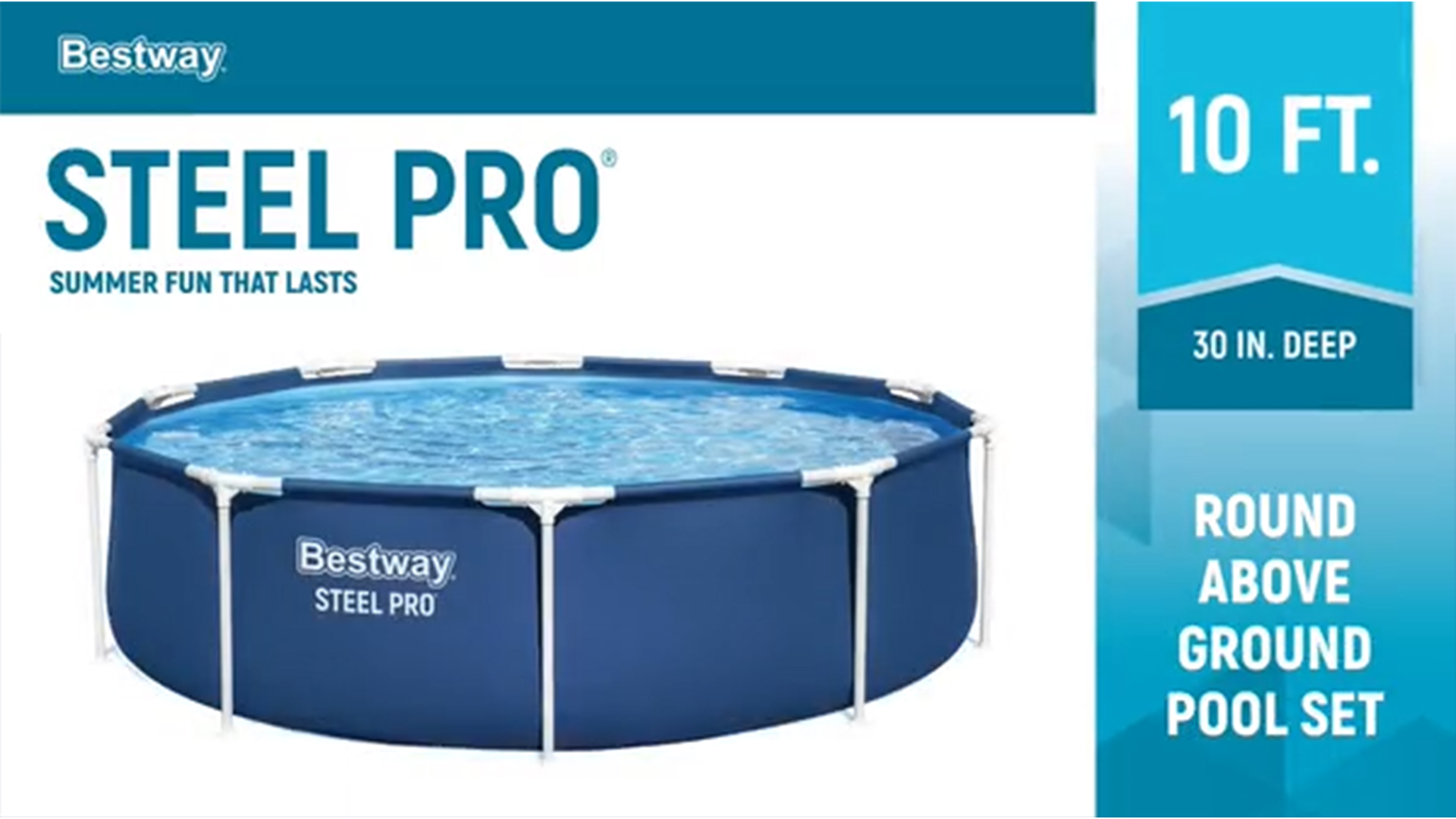 thumbnail video image 2 of Bestway Steel Pro 10' x 30" Above Ground Swimming Pool Set with Filter Pump, 2 of 12