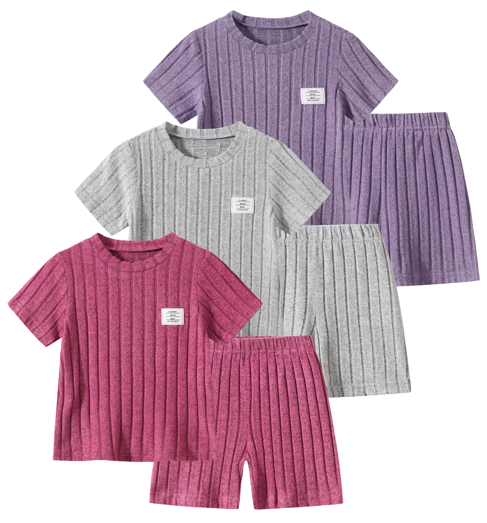 thumbnail video image 2 of Jolyshlid Girls Summer Outfits 6 Pcs Tie-dye Heart Print Casual Short Sleeve Tee Tops and Dolphin Shorts Set Pink Grey Purple 11-12 Years, 2 of 7