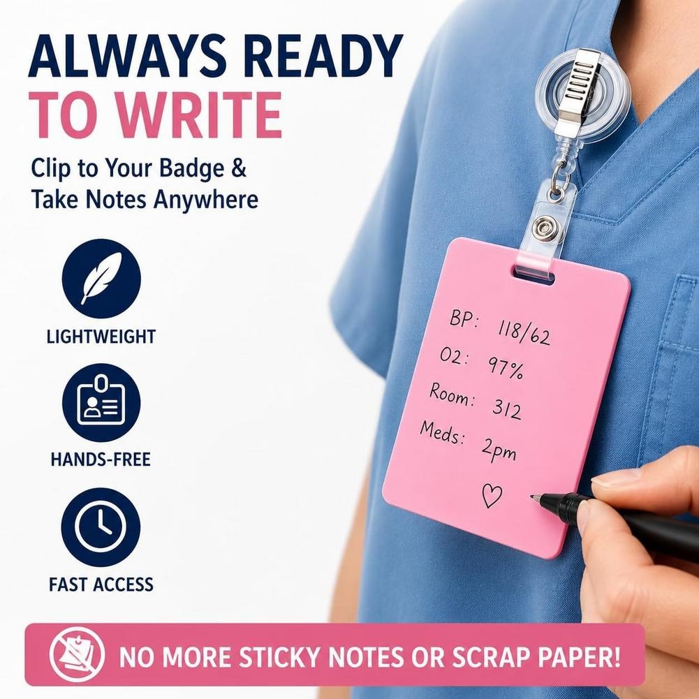 thumbnail video image 2 of Erasable Badge Note Reusable Silicone ID Badge Notepad Portable Quick Note Taking Pad for Nurse Doctor Ballpoint Pen Write Alcohol Erasure, 2 of 9