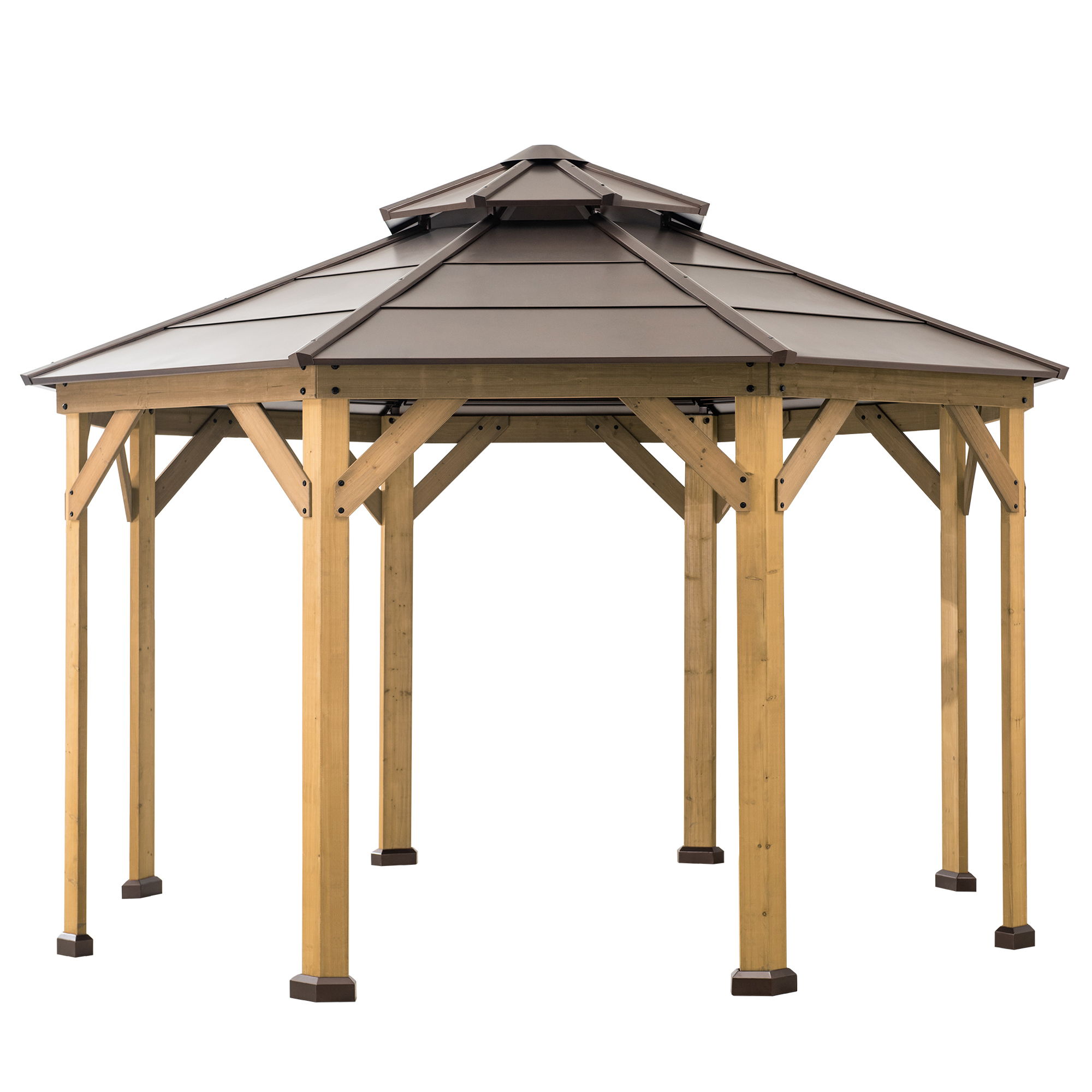 thumbnail video image 2 of SUNJOY Ion Collection 13 x 13 ft. Cedar Framed Octagon Wood Gazebo with Brown Double Tiered Steel Hardtop Roof and Ceiling Hook for Garden, Backyard Shade, 2 of 17