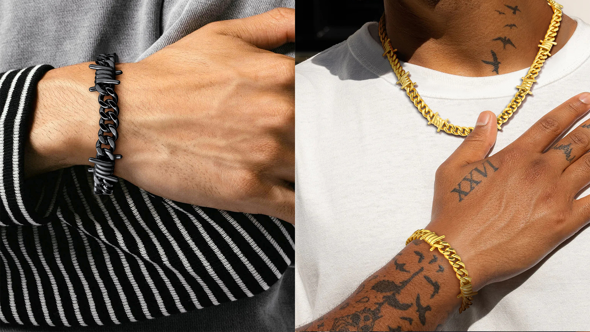 thumbnail video image 2 of Bestyle 9mm Thorns Cuban Link Chain Bracelet for Men Women Hip-Hop Stainless Steel Barbed Wire Bracelet Christmas Jewelry Gifts, 2 of 9