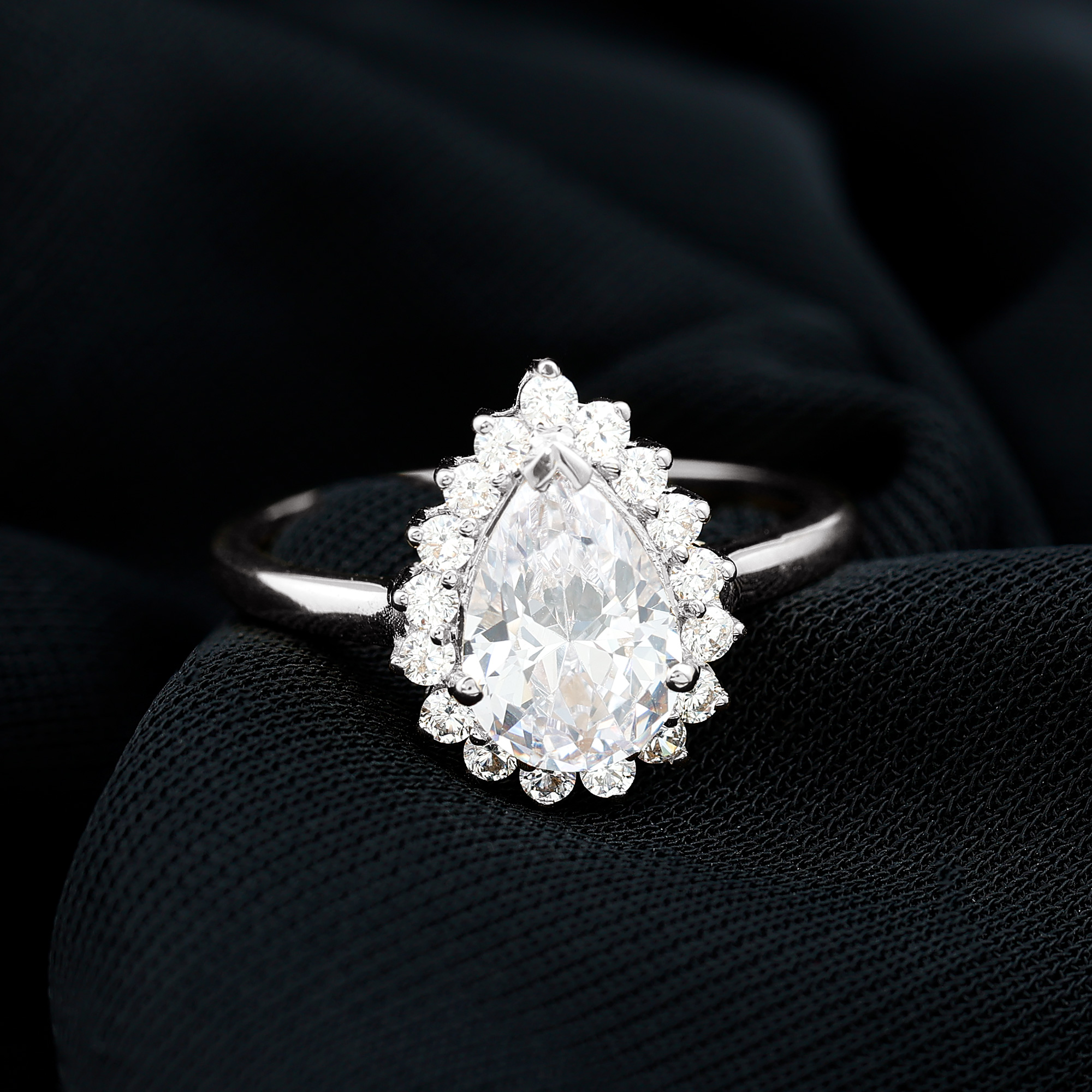 thumbnail video image 2 of Rosec Jewels Moissanite Pear Shape Engagement Ring with Halo - 2 Carat - 7X10 mm - D-VS1 Quality Certified, 925 Sterling Silver, US 4.00, 2 of 9