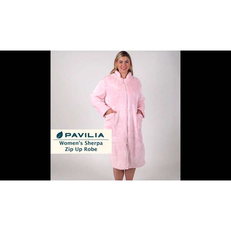 PAVILIA Womens Sherpa Zip Up Robe, Warm Housecoat with Pockets