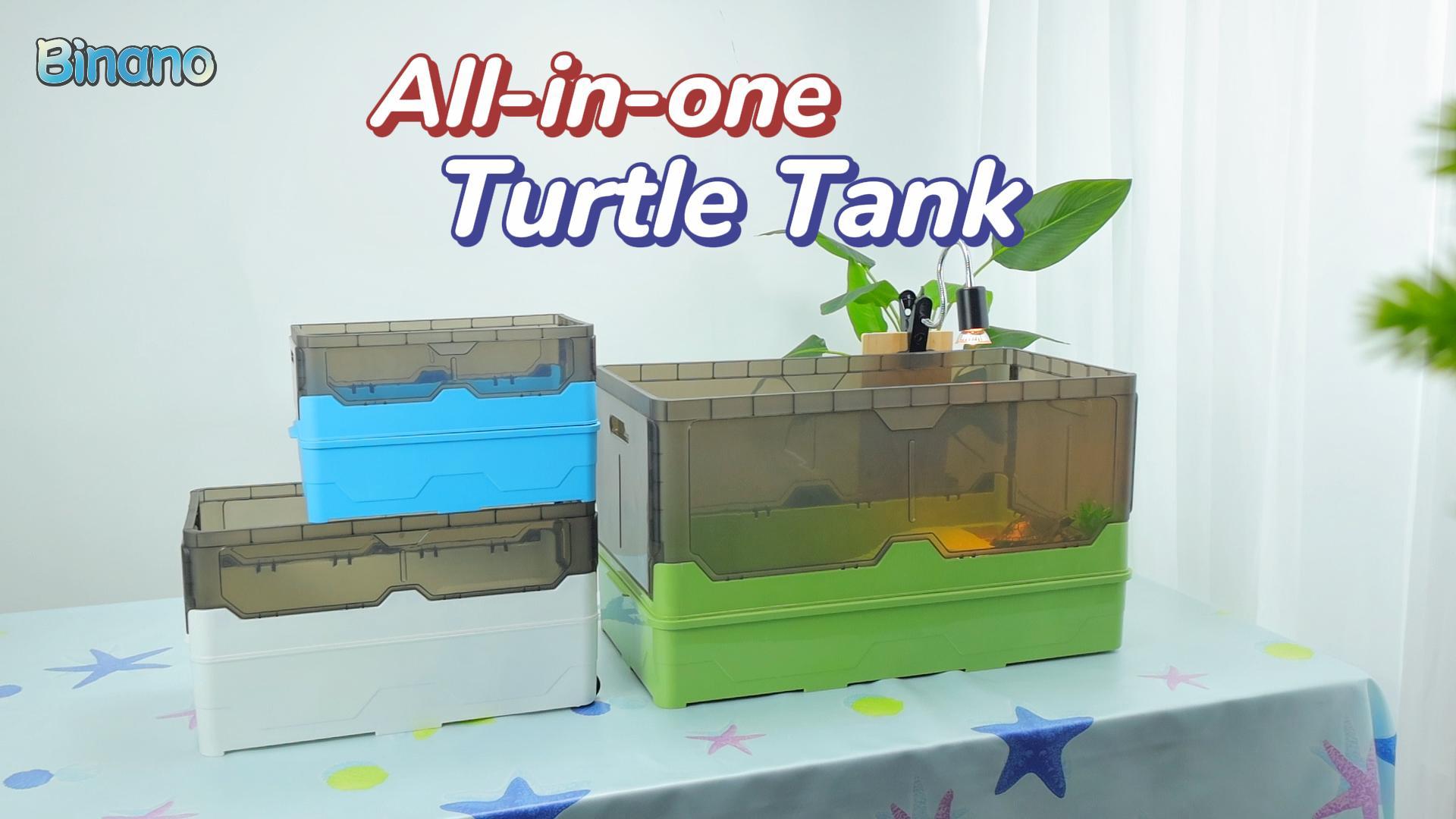 thumbnail video image 2 of Turtle Tank Kit Complete Turtle Habitat with Advanced Filtration, Waterfall Play, Multi-Zone Living, Heat Lamp,Easy Water Change for Turtle Aquarium and Hermit Crab Tank（Green,18 In）, 2 of 10