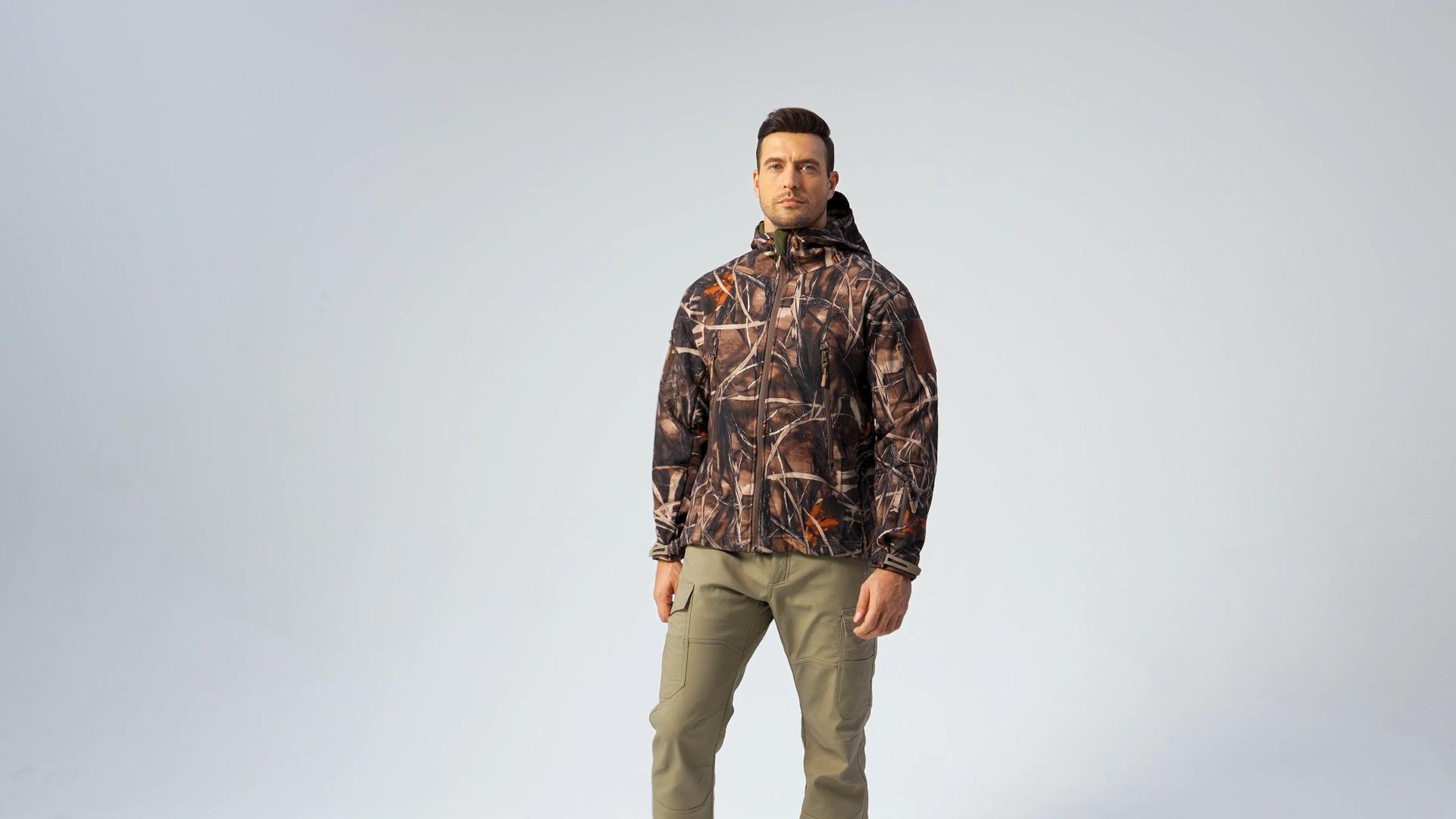 thumbnail video image 2 of MANSDOUR Men's Softshell Military Tactical Jacket Outdoor Camouflage Waterproof Windproof Hunting Fleece Hooded Coat, 2 of 9