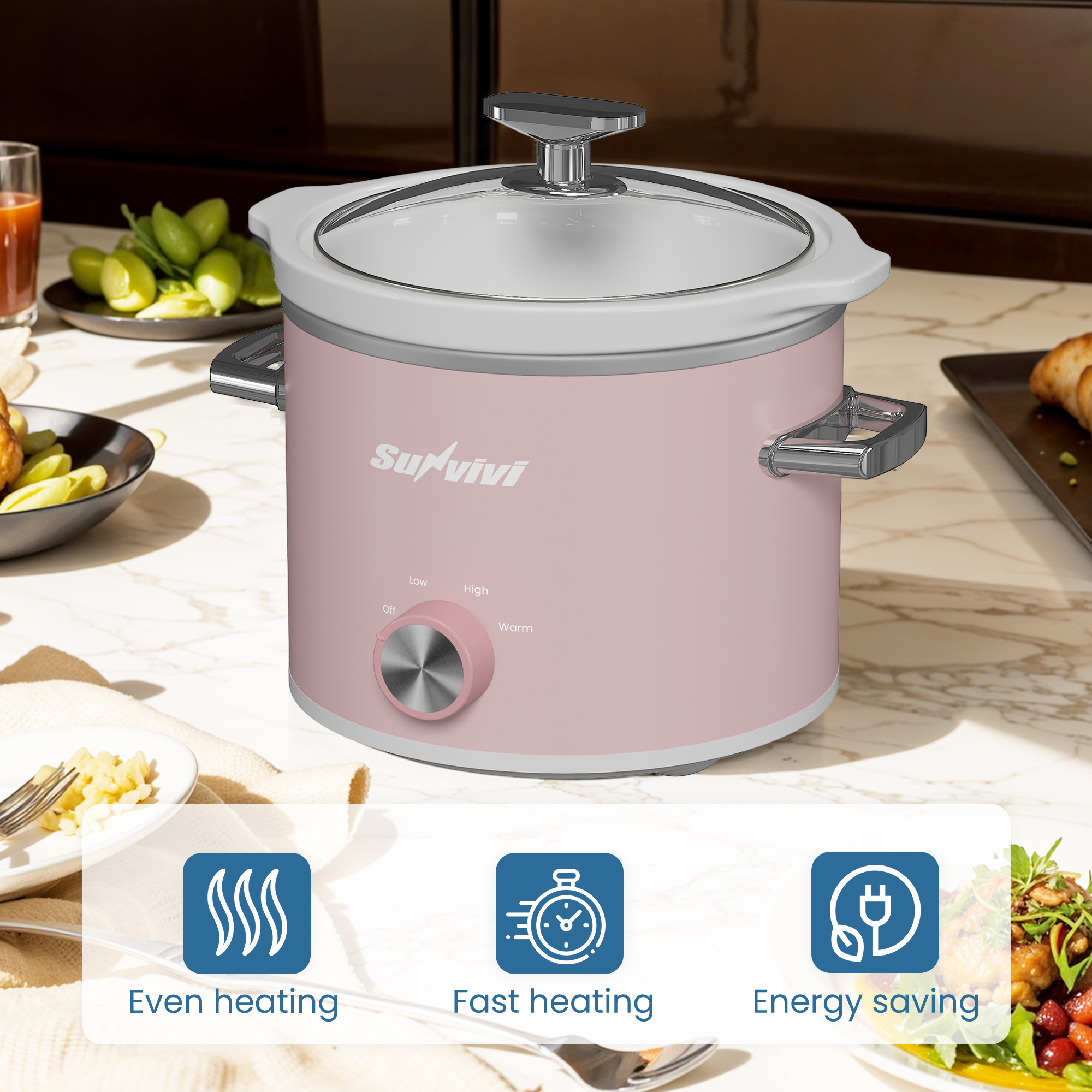 thumbnail video image 2 of Superjoe 2 Quart Slow Cooker, Small Slow Cooker with Removable Ceramic Pot, Slow Cooker Food Warmer with 3 Heating Settings & Dishwasher Safe Glass Lid, Blue, 2 of 8