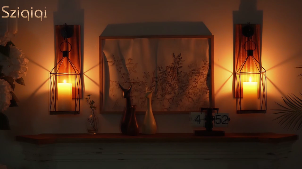 thumbnail video image 2 of Sziqiqi Wall Candle Sconce Metal Lantern - Indoor Wood Rustic Candle Holder Decorative Black Candle Lantern for Farmhouse Yard Porch Pathway, 13.4" Wall Decorations Home Decor, Brown, 2 of 10