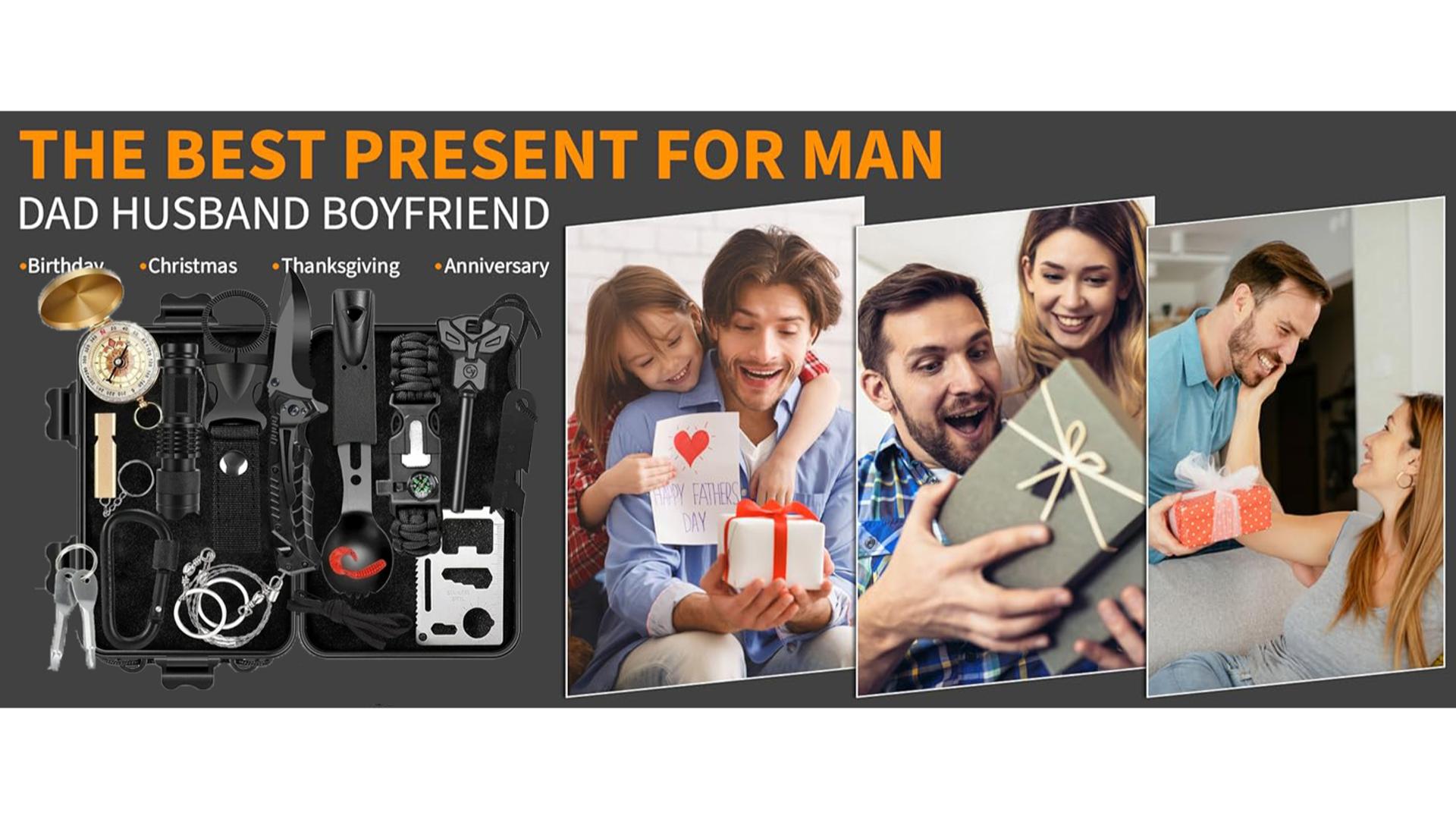 thumbnail video image 2 of TEIPUERY Survival Kits 38 in 1,Survival Gear and Equipment for Men Camping Hiking Hunting Outdoor Adventure,Survival Tool Gifts for Men Dad Husband, 2 of 9