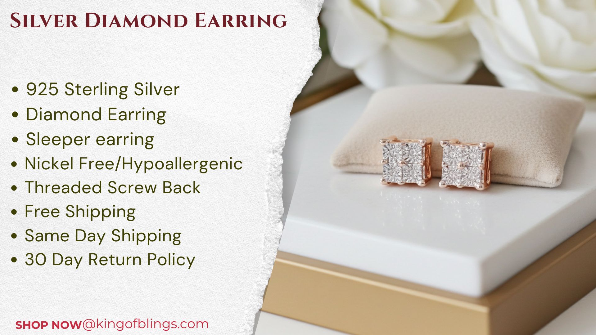 thumbnail video image 2 of King of Bling's 0.05ct Diamond Stud Earrings For Women Yellow 925 Sterling Silver Stud For Men, 2 of 14
