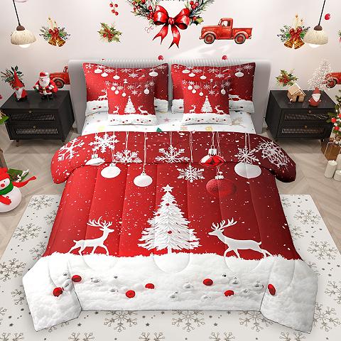 thumbnail video image 2 of Homewish Merry Christmas 7 Pieces Bedding Comforter Set,Happy New Year Full Bedding Set,Teens Xmas Gifts Fitted Sheet Flat Sheet For Girl Boy,Luxury Bedroom Decor Reversible, 2 of 9