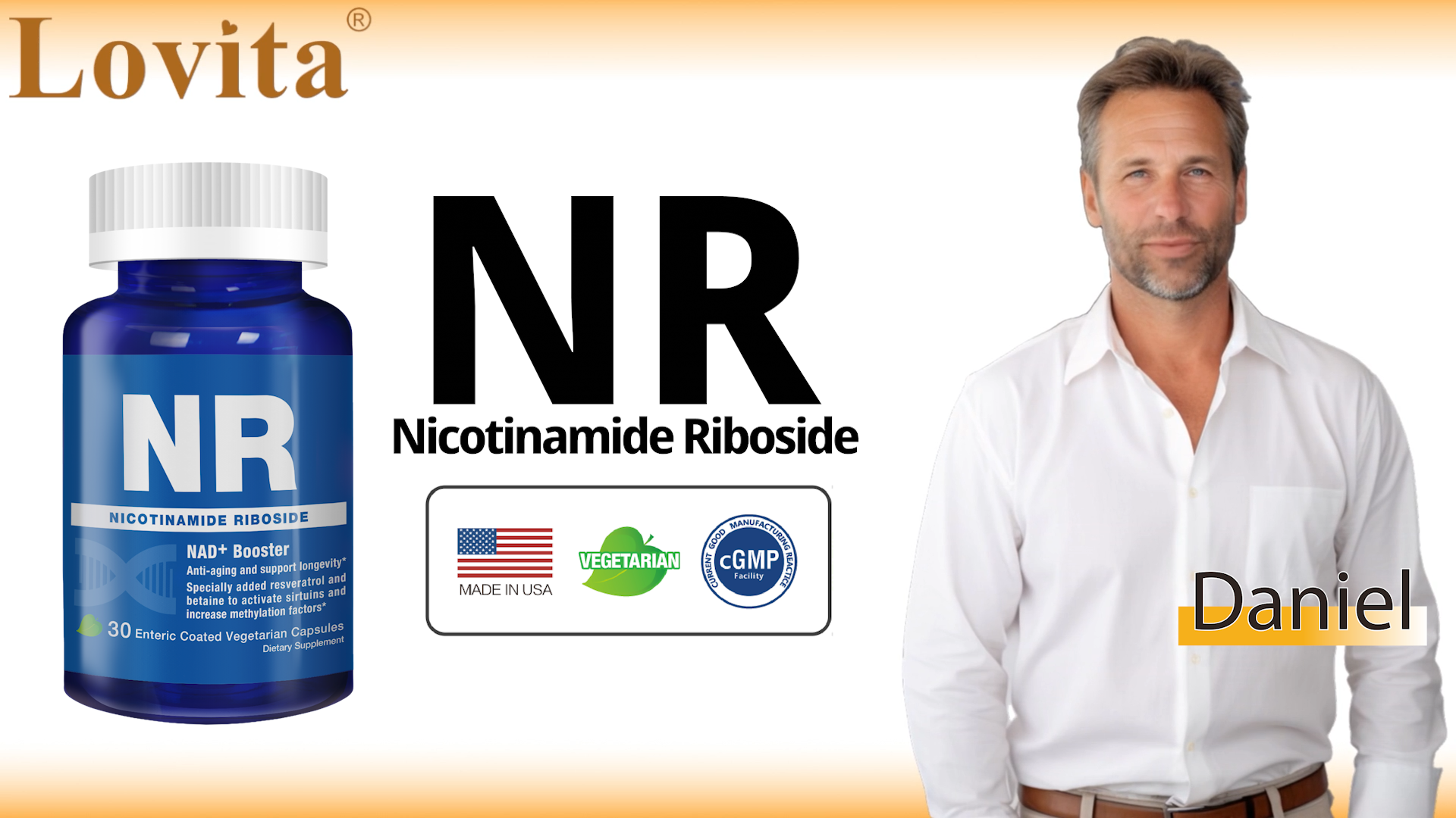 thumbnail video image 2 of LOVITA NR Nicotinamide Riboside Supplement, 350 mg, with Resveratrol & Betaine, Vegan, 30 Capsules, 2 of 7