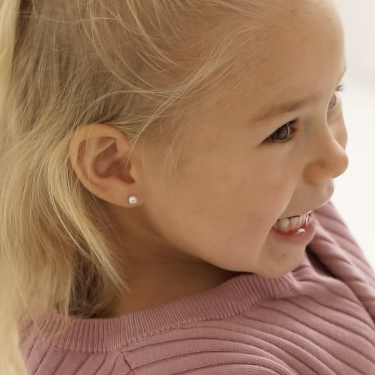 thumbnail video image 2 of 14k Gold Simulated Pearl Clear CZ Baby / Toddler Earrings Safety Screw Back, 2 of 7