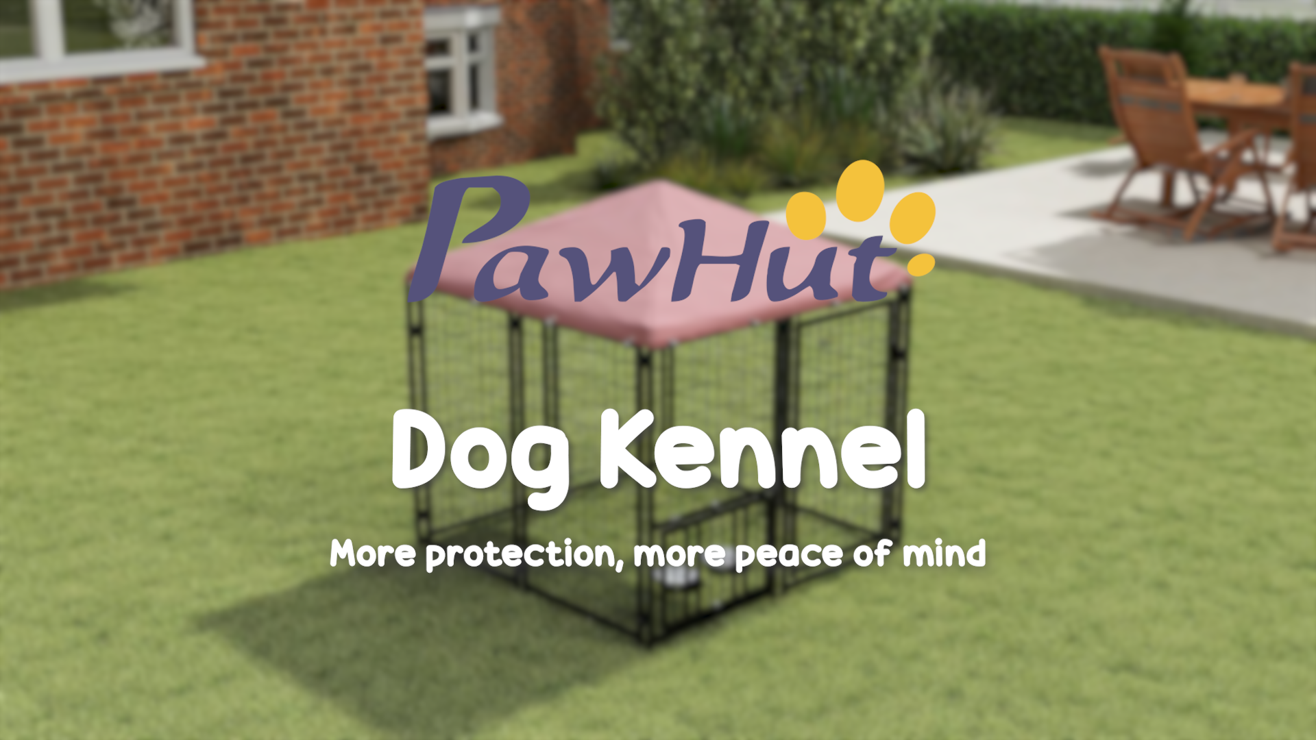 thumbnail video image 2 of PawHut Outdoor Dog Kennel, Welded Wire Dog Run with 360° Rotating & 4 Levels Adjustable Bowls, Waterproof & UV Resistant Cover, 4.6' x 4.6' x 5', 2 of 10