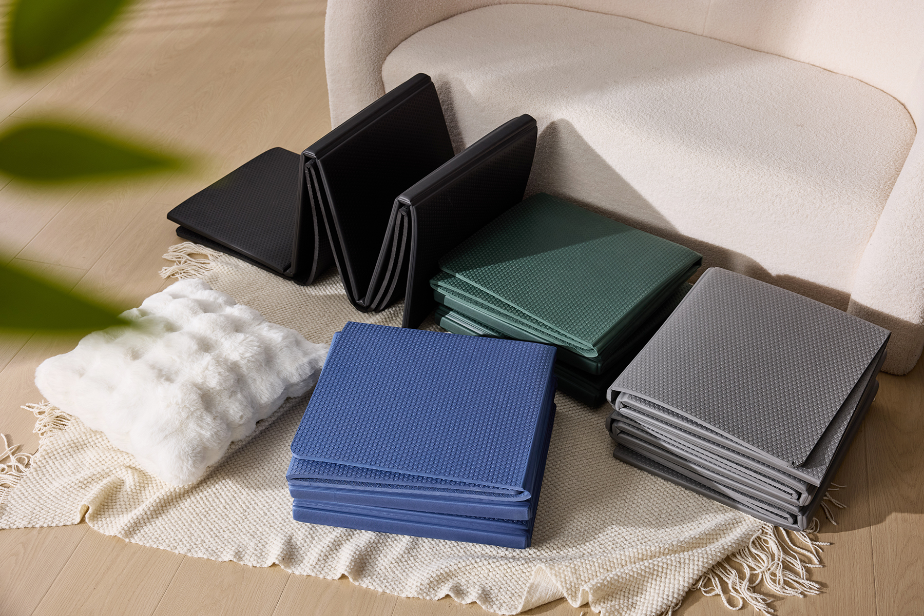 thumbnail video image 2 of YR Foldable Yoga Mat Large 78X51" 10mm Thick Non-Slip TPE Folding Exercise Fitness Gymnastics Mat, Blue, 2 of 11