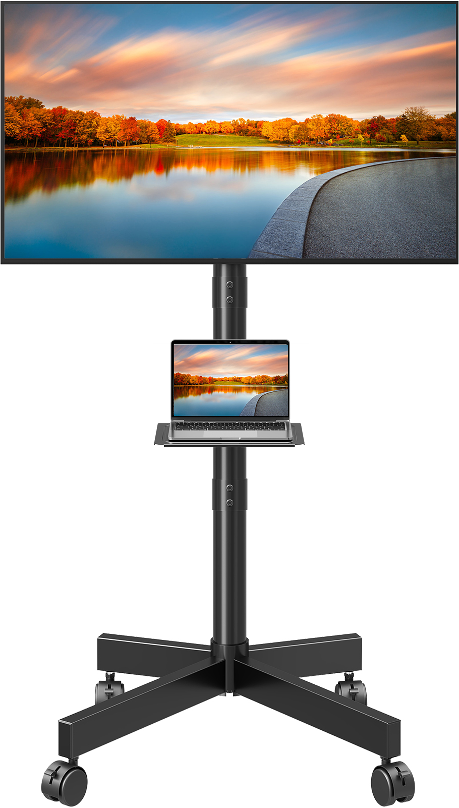 thumbnail video image 2 of HOMOUNT Mobile TV Stand,Rolling TV Cart for 24-60" TVs, Portable TV Floor Stand with Wheels,Adjustable Shelf & Tilt,Max VESA 400x400mm,up to 77 lbs, 2 of 10