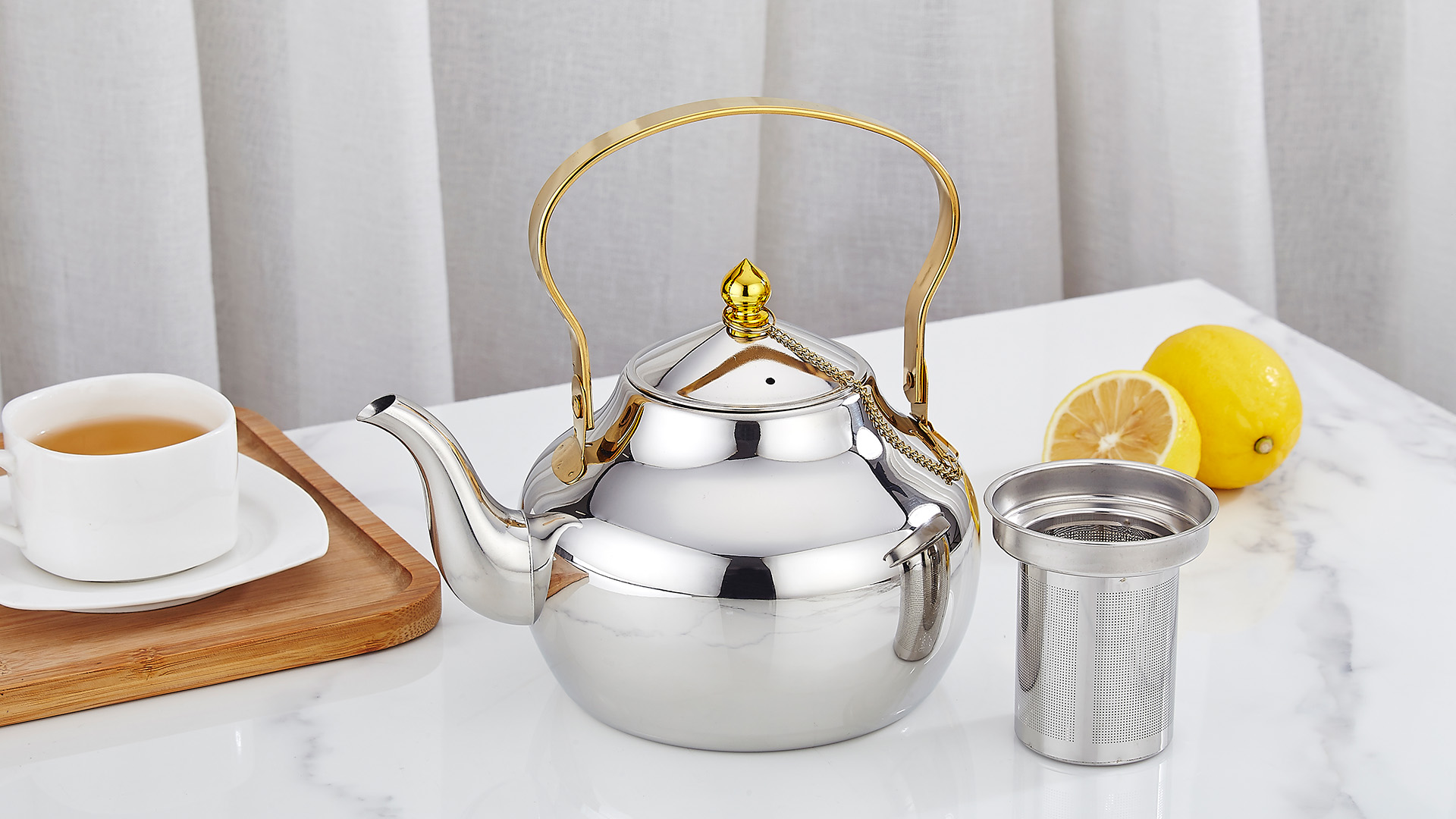 thumbnail video image 2 of SANQIAHOME 1.3 Quart Stainless Steel Teapot With Infuser,Tea Kettle For Stove Top Minimalist Style, 2 of 11