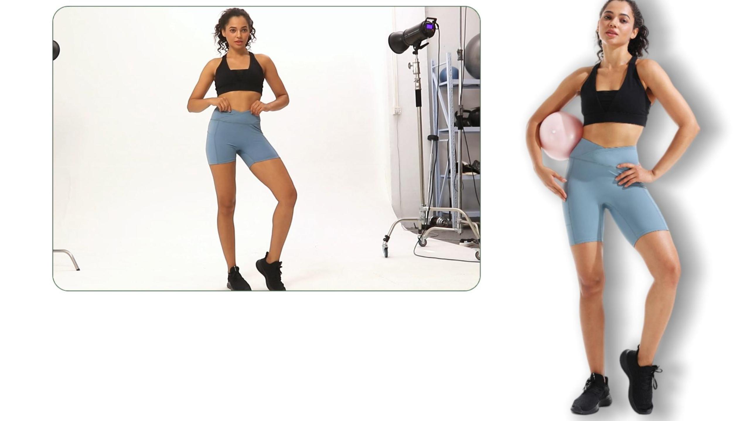 thumbnail video image 2 of NELEUS Womens V Cross Waist Spandex Shorts for Yoga Athletic Bike with Pockets,Black+Gray+Red,US Size M, 2 of 8