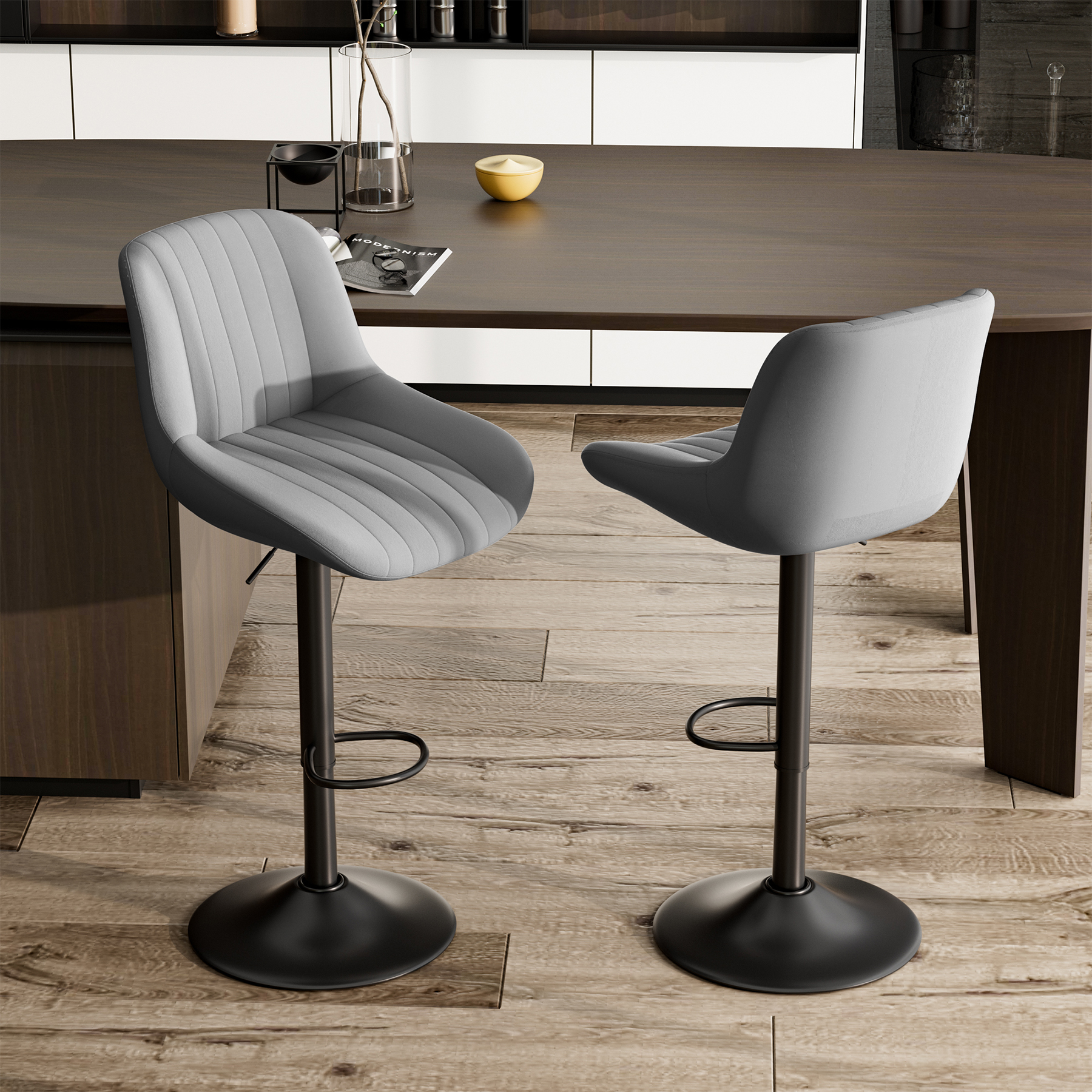 thumbnail video image 2 of Hawsaiy Bar Stools Set of 4, Adjustable Swivel Counter Height Bar Chairs with Back, Modern Technical Fabric Barstools for Kitchen Island & Home, 2 of 11