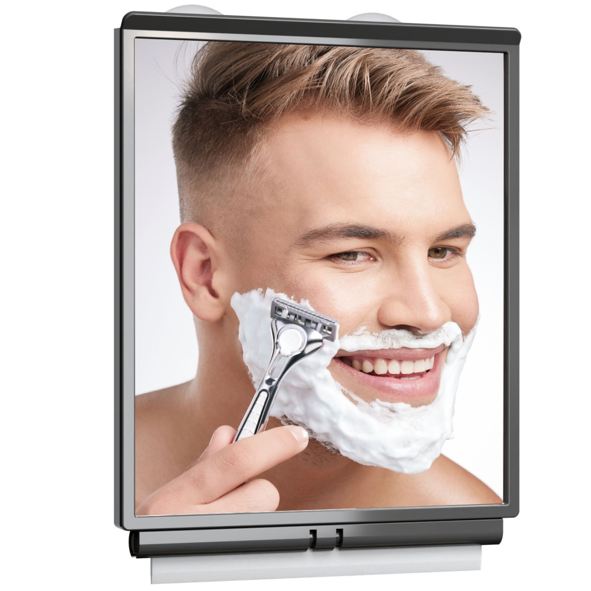 thumbnail video image 2 of ToiletTree Products Travel and Dorm Fogless Shower Shaving Mirror with Squeegee and Travel Bag and Suction Cups, Grey Matte Finish, 2 of 10