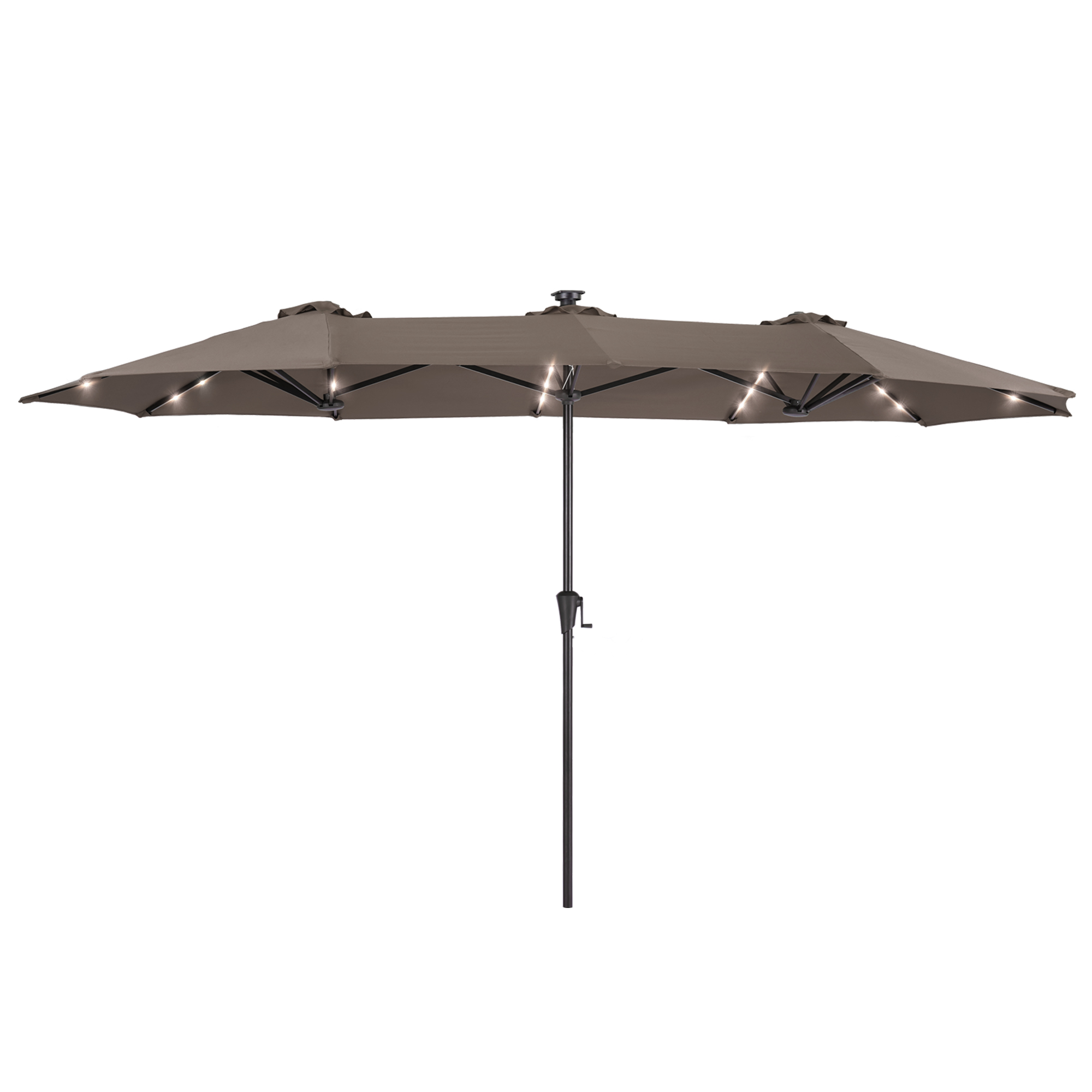 thumbnail video image 2 of ACEGOSES 13x7.2Ft Large LED Double-Sided Rectangular Outdoor Patio Market Umbrella with Crank, Solar Panel, Taupe, 2 of 7