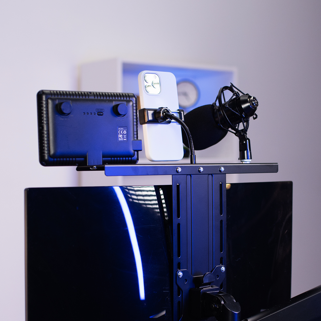 thumbnail video image 2 of VIVO VESA Livestream Device Monitor Shelf, Holds Cameras, Webcams, Mics, & More, 2 of 9