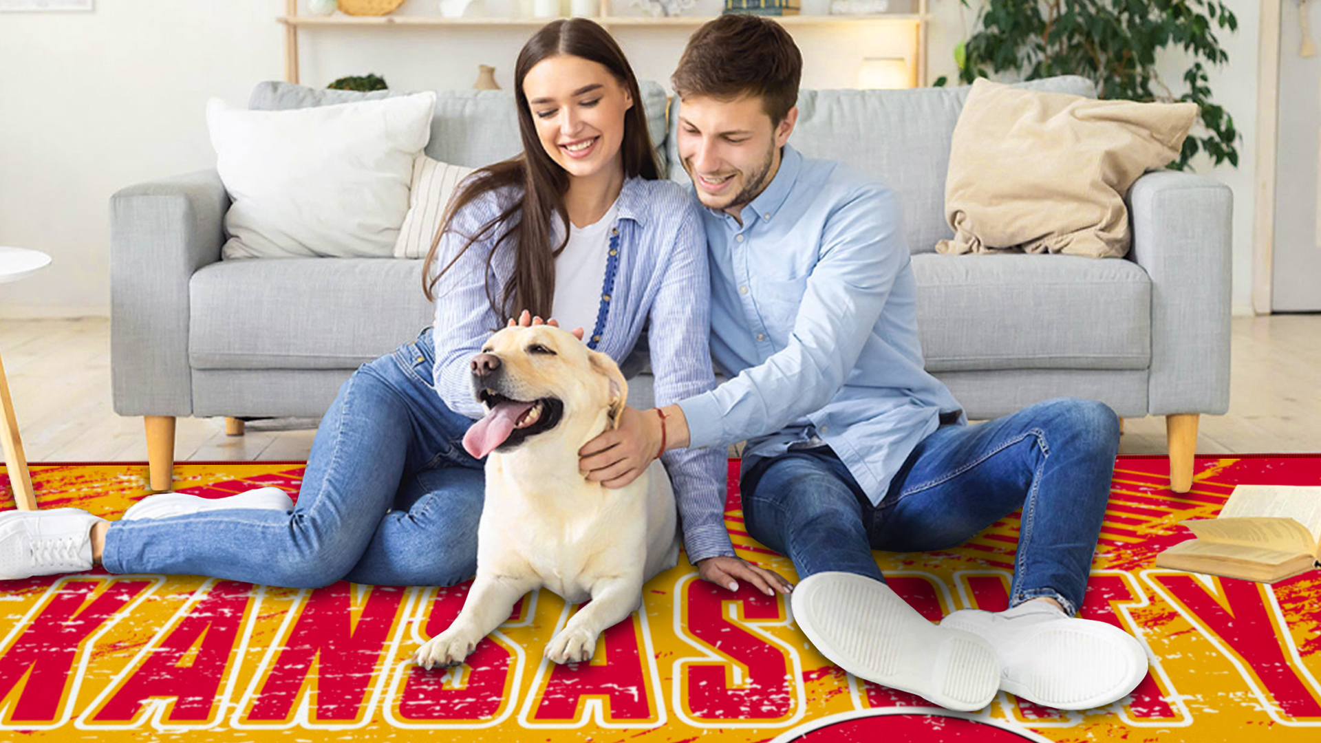 thumbnail video image 2 of Kansas Football Rugs 5x7 Bedroom Living Room Football Carpet Non-Slip Machine Washable Area Rug for Boys and Man Cave Decor, 2 of 9