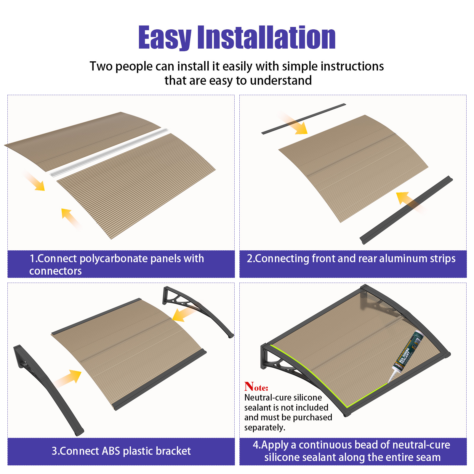 thumbnail video image 2 of 32"x40" Awnings for Doorways Polycarbonate Cover Patio Door Awning Large Drainage Sink, 2 of 12