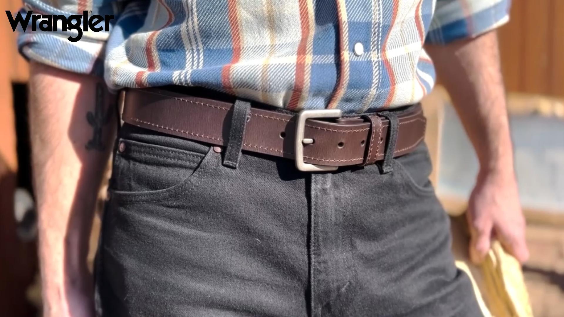 thumbnail video image 2 of Wrangler Leather Belts for Men Adult, Casual Everyday Men's Belts for Jeans & Khakis, Brown, Size 32, 2 of 8