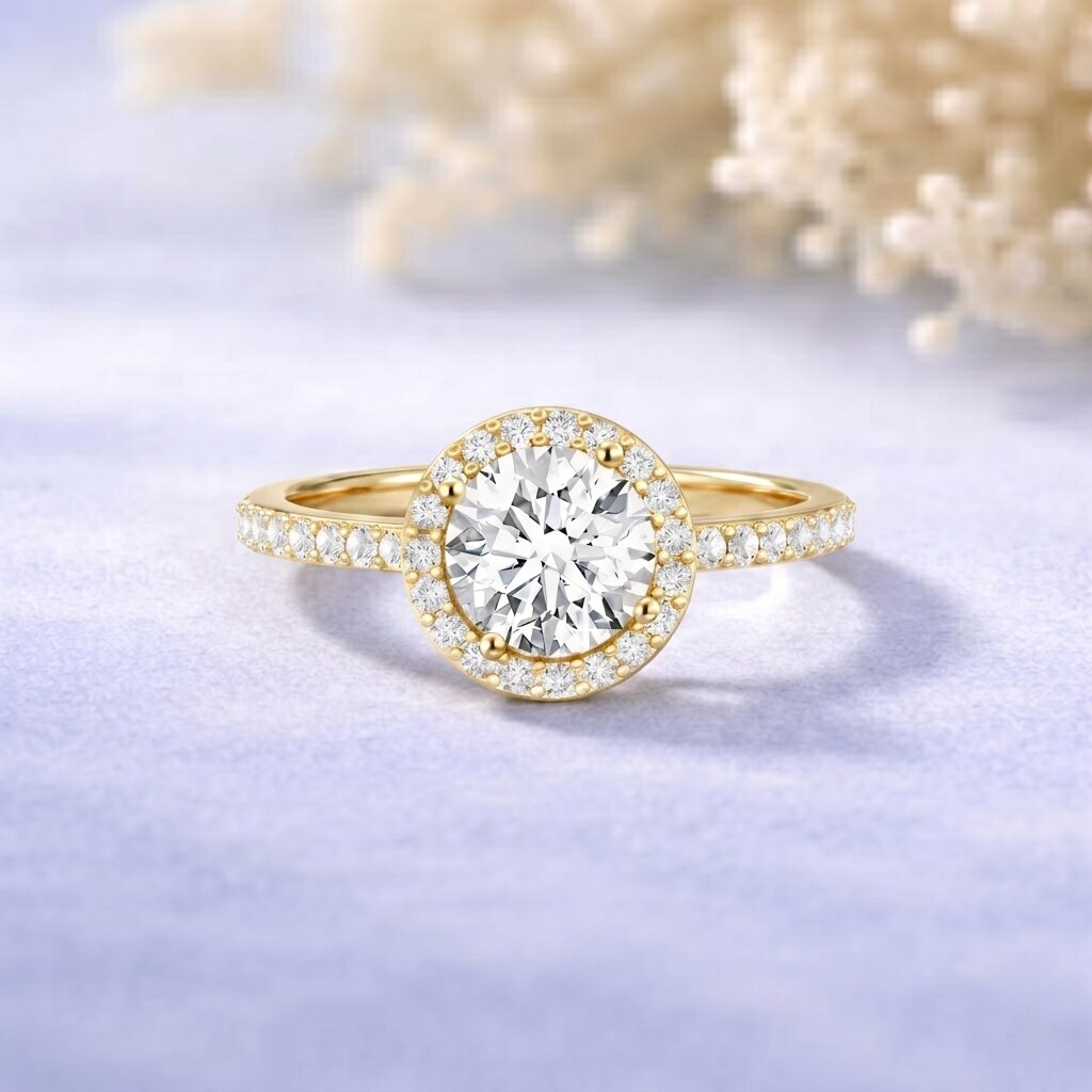 thumbnail video image 2 of Rosec Jewels IGI Certified Lab Grown Diamond Engagement Ring with Halo - 0.9 Carat - E-VS1 Quality - Jewelry for Special Person, 18K Yellow Gold, US 13.00, 2 of 8