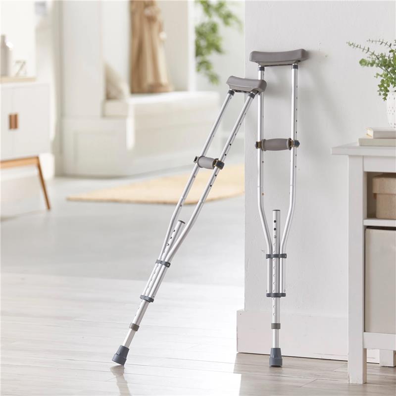 thumbnail video image 2 of McKesson Aluminum Crutches with Euro-Style Clip, Push-Button, 45 in to 53 in H, 1 Pair, 2 of 4