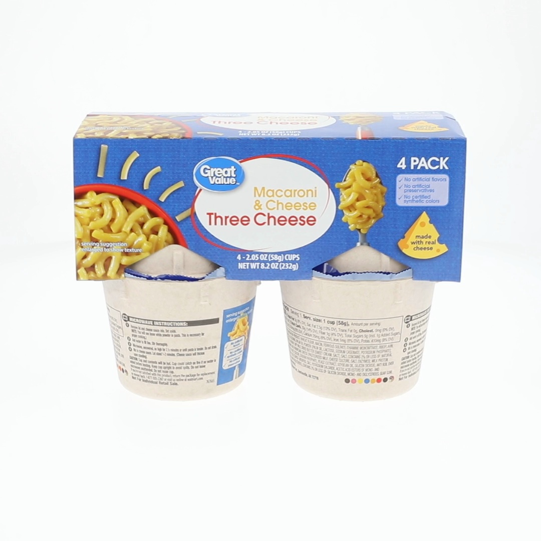 Great Value Shelf Stable Three Cheese Macaroni & Cheese 2.05 oz, 4