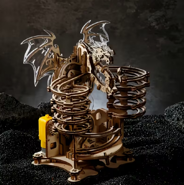 thumbnail video image 2 of 3D Wooden Marble Run Dragon Puzzle Kit DIY Mechanical Model with Gear Transmission Rolling Track Building Set Creative Desk Decor for Adults Teens Birthday Gift, 2 of 9