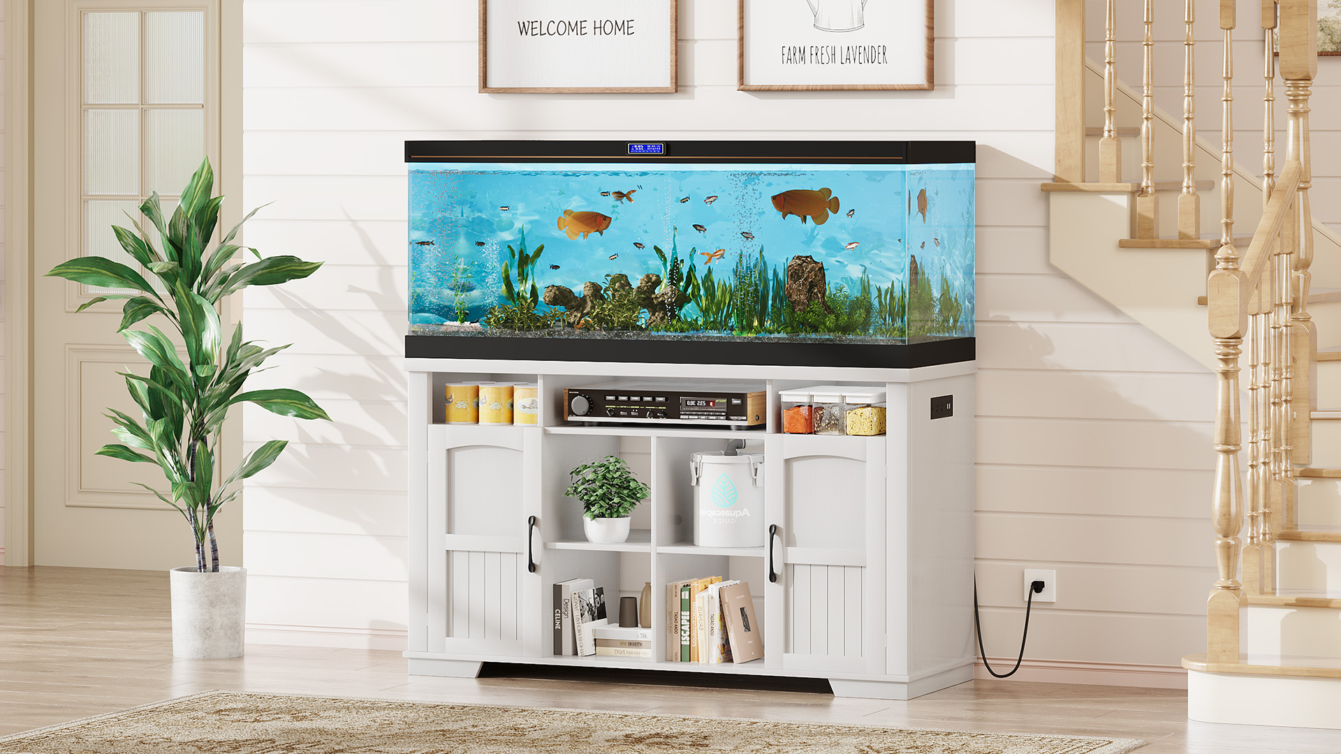 thumbnail video image 2 of AesthLife 55-75 Gallon Fish Tank Stand, Heavy Duty Aquarium Stand with Power Outlet, 1000LBS Wood Fish Tank Cabinet with Storage Suitable for Turtle Tank, Reptile Terrarium, for Home Office, 2 of 9